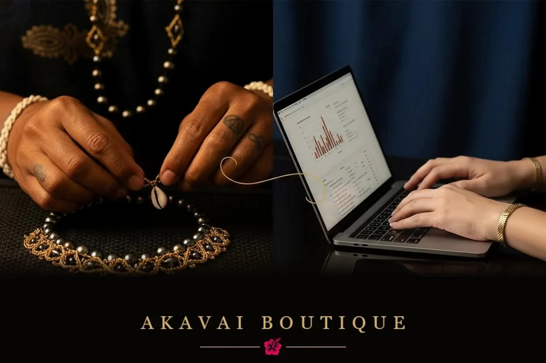 Artisane polynésienne créant un bijou, vente en ligne France — Akavai Boutique