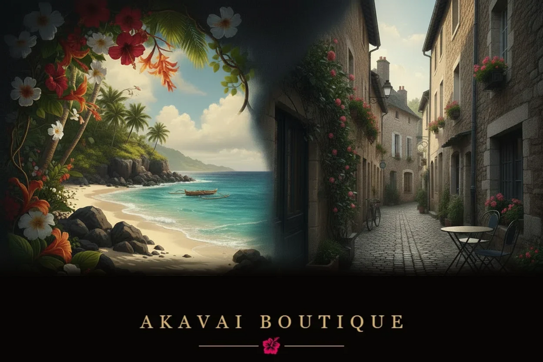 Deux paysages polynésien et français rencontre de deux cultures - Akavai Boutique
