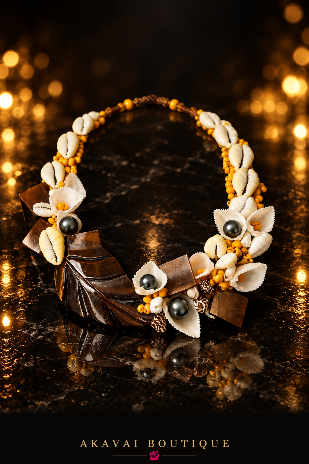 Ras-de-cou Mana Fenua en raphia, nacre et perles de Tahiti seul – Akavai Boutique