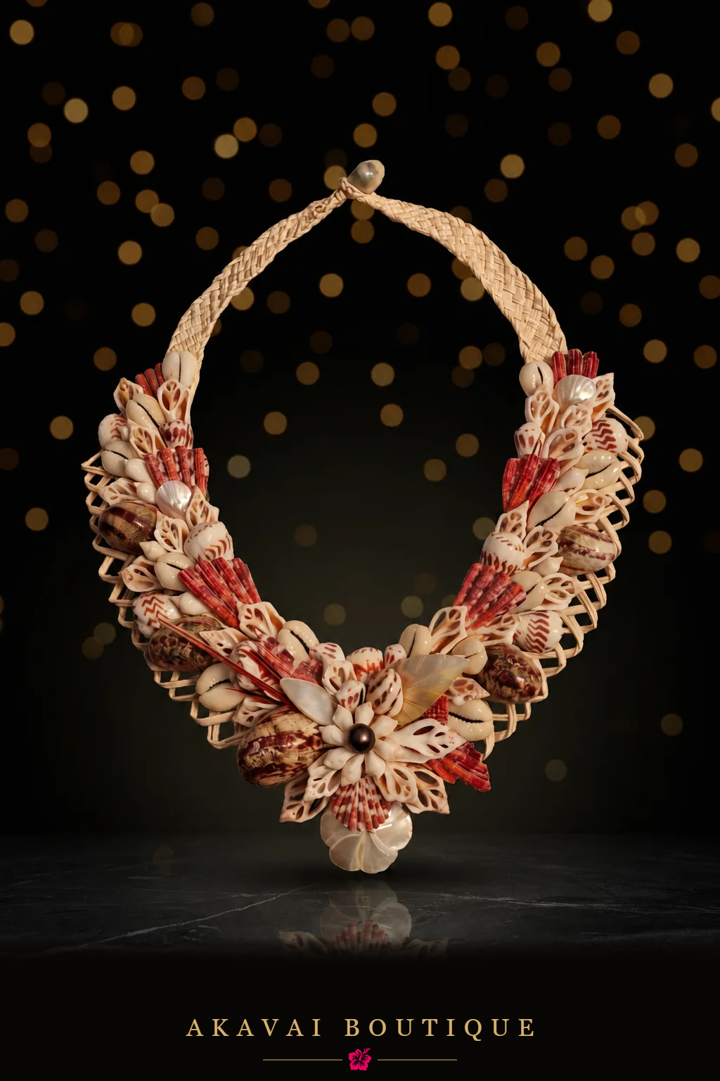 Collier URARII en coquillages rouges et blancs de Polynésie seul – Akavai Boutique