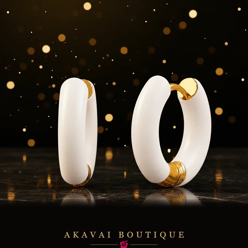 Créoles émail blanc dorées seules – Akavai Boutique