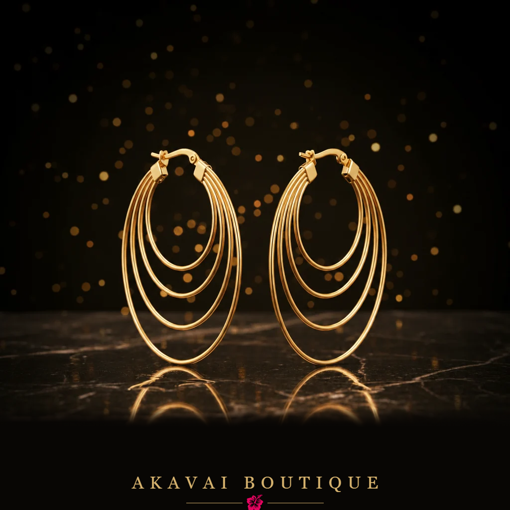Créoles multi-anneaux dorées seules – Akavai Boutique