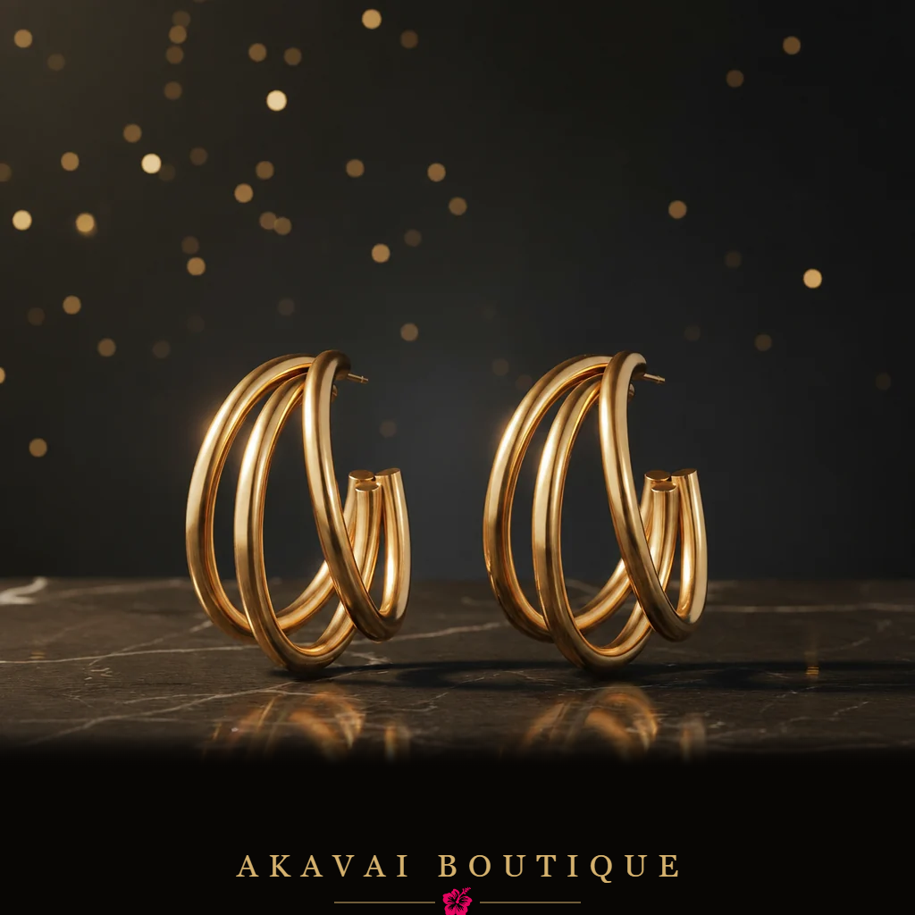 Créoles triple anneaux dorées seules – Akavai Boutique