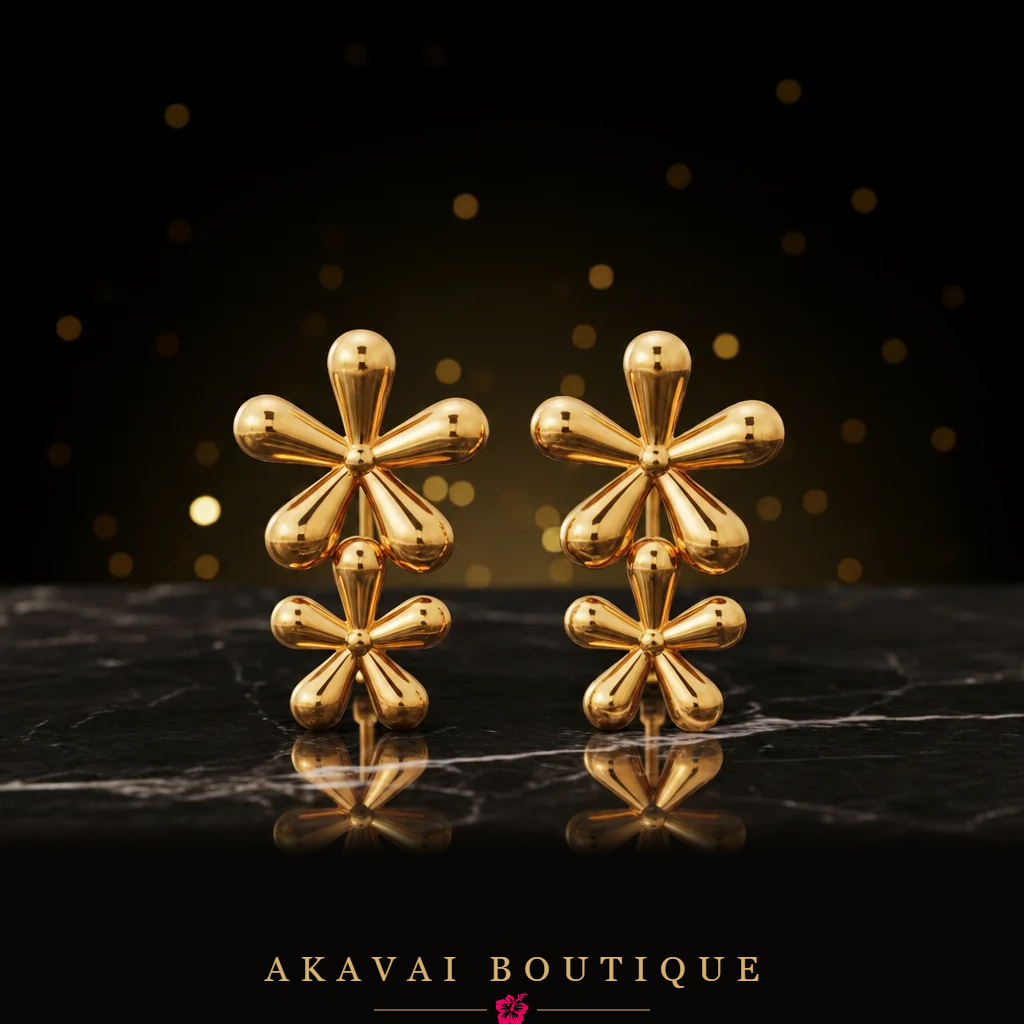 Puces double fleur dorées seules – Akavai Boutique