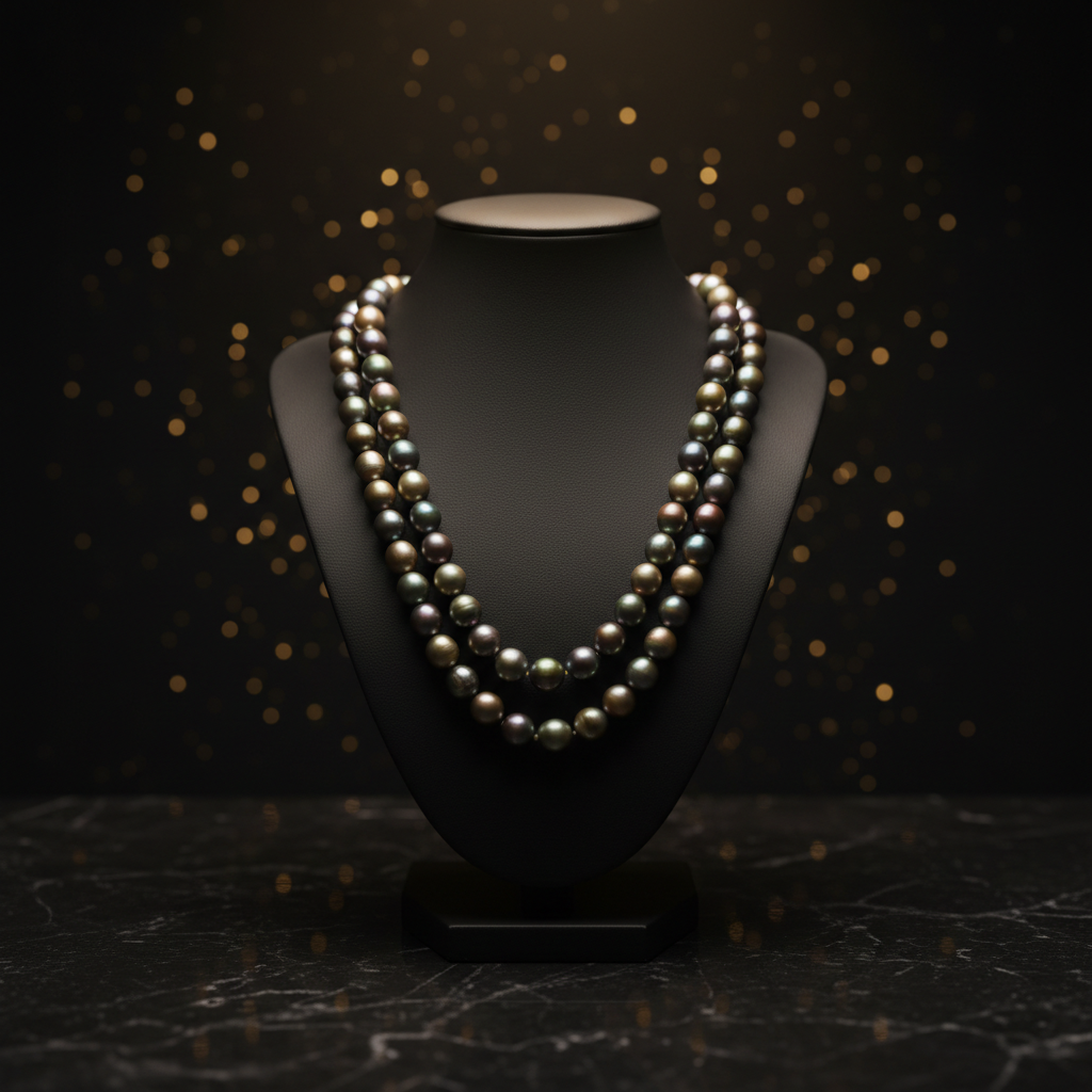 Sautoir perles de Tahiti sur buste noir — Akavai Boutique